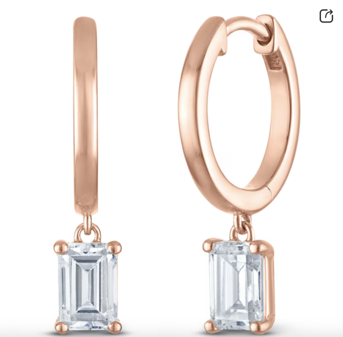 1-1/2 Carat Emerald-Cut Lab-Created Diamond Dangle Hoop Earrings in 14K Rose Gold (SI2/F) - Image 2